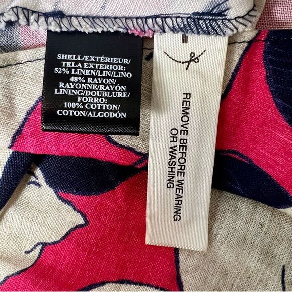 ANN TAYLOR Linen Blend Sleeveless A-Line Dress Navy Pink Cream Size 2 - Picture 9 of 10